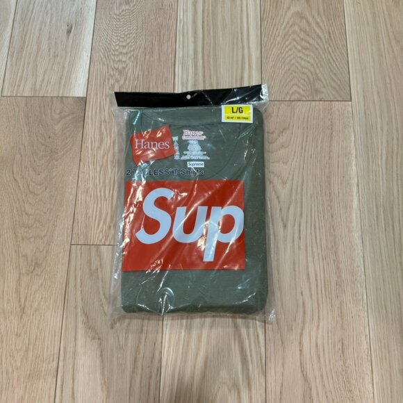 SUPREME X Hanes Tagless T-Shirts Olive Green (2-Pack) LARGE - Picture 1 of 4